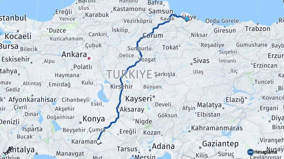 Samsun Salıpazarı Karaman Arası Kaç Km - Yol Haritası