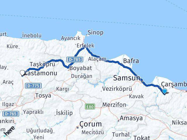 Samsun Salıpazarı Kastamonu Arası Kaç Km - Yol Haritası