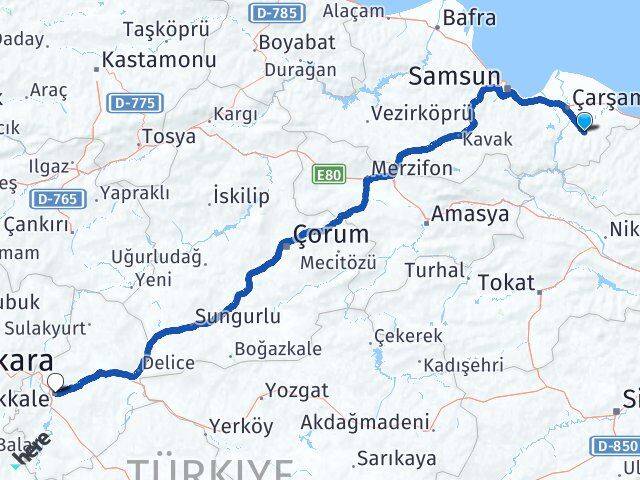 Samsun Salıpazarı Kırıkkale Arası Kaç Km - Yol Haritası