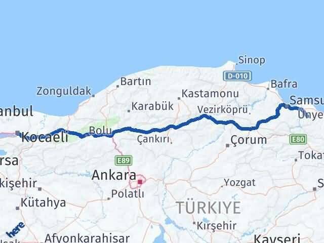 Samsun Salıpazarı Kocaeli Arası Kaç Km - Yol Haritası