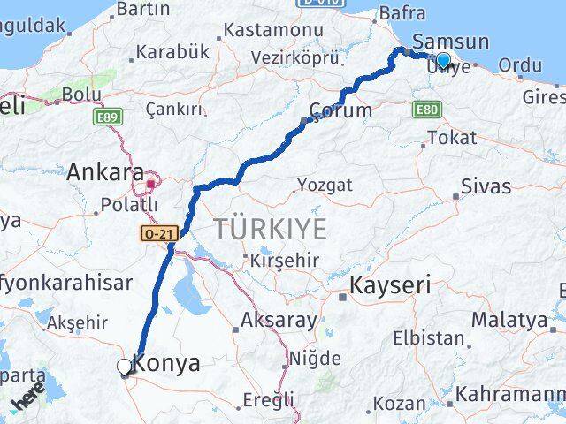 Samsun Salıpazarı Konya Arası Kaç Km - Yol Haritası