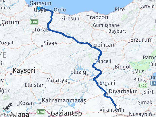 Samsun Salıpazarı Mardin Arası Kaç Km - Yol Haritası