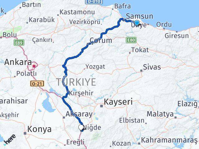 Samsun Salıpazarı Niğde Arası Kaç Km - Yol Haritası