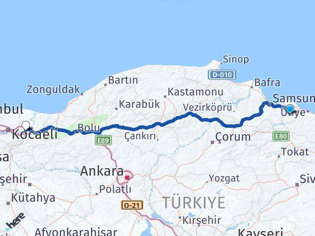 Samsun Salıpazarı Sakarya Arası Kaç Km - Yol Haritası