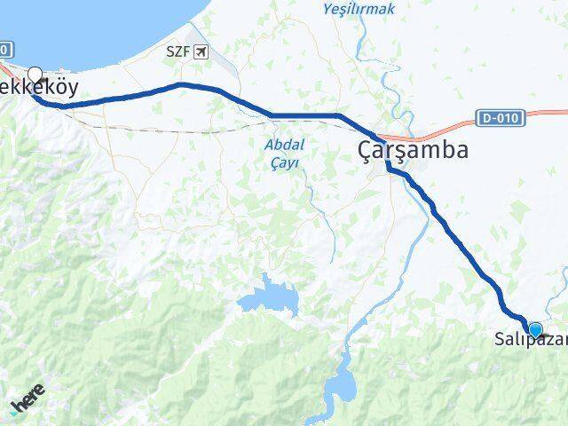 Samsun Salıpazarı Tekkeköy Arası Kaç Km - Yol Haritası