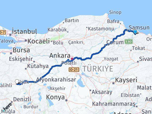 Samsun Salıpazarı Uşak Arası Kaç Km - Yol Haritası