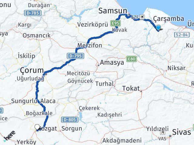 Samsun Salıpazarı Yozgat Arası Kaç Km - Yol Haritası