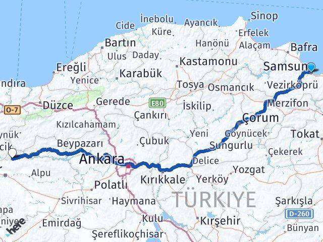 Samsun Sarıcakaya Eskişehir Arası Kaç Km - Yol Haritası