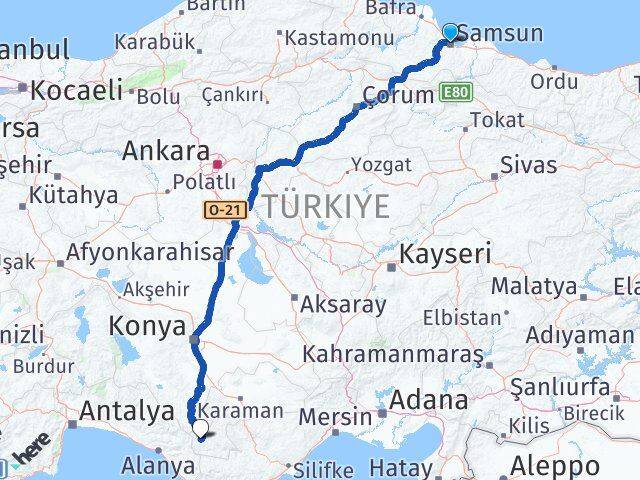 Samsun Sarıveliler Karaman Arası Kaç Km - Yol Haritası