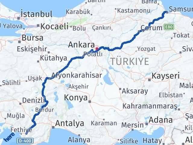 Samsun Seydikemer Muğla Arası Kaç Km - Yol Haritası