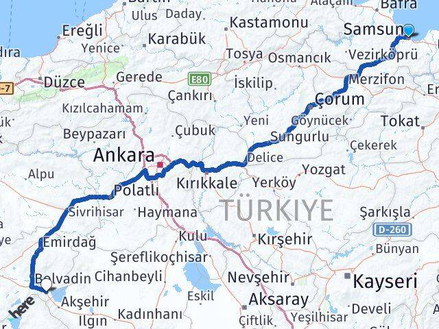 Samsun Sultandağı Afyonkarahisar Arası Kaç Km - Yol Haritası