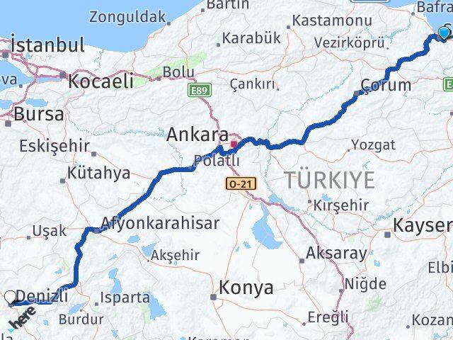 Samsun Tekkeköy Denizli Arası Kaç Km - Yol Haritası
