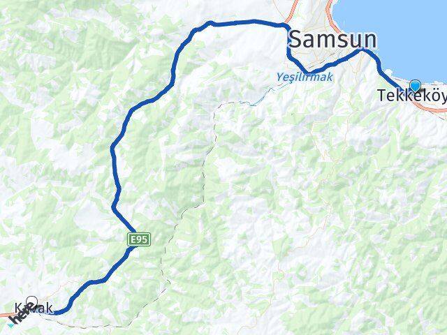 Samsun Tekkeköy Kavak Arası Kaç Km - Yol Haritası