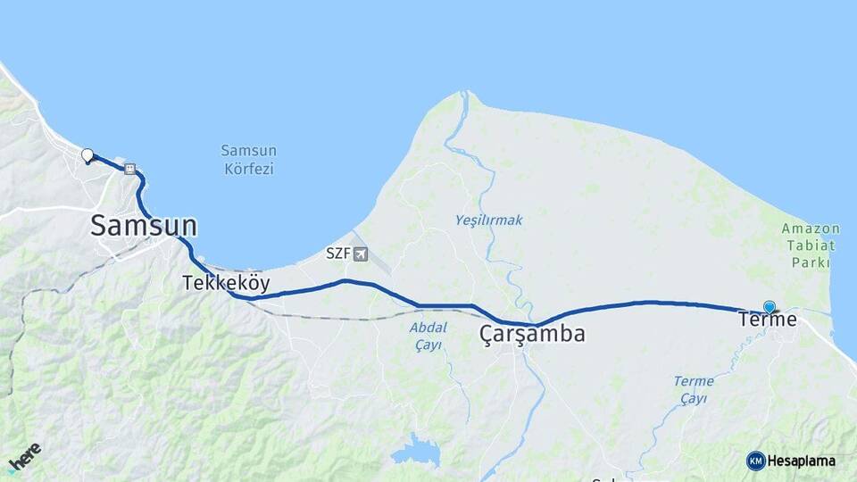 Samsun Terme Atakum Arası Kaç Km - Yol Haritası