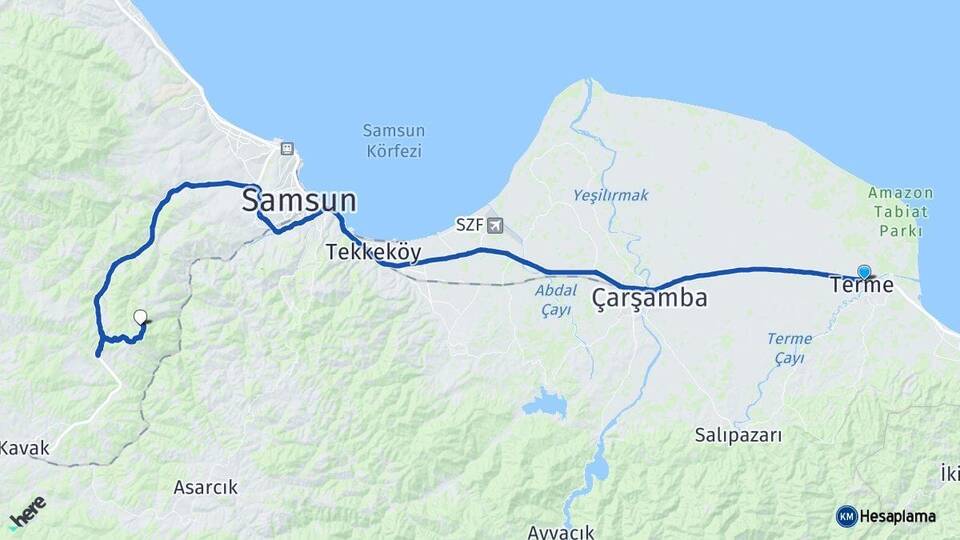 Samsun Terme Canik Arası Kaç Km - Yol Haritası