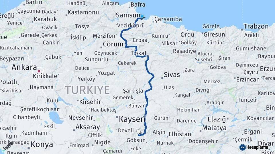 Samsun Tufanbeyli Adana Arası Kaç Km - Yol Haritası