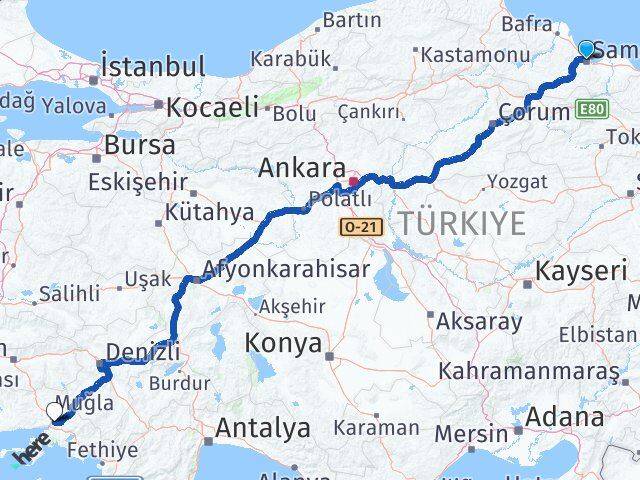 Samsun Ula Muğla Arası Kaç Km - Yol Haritası