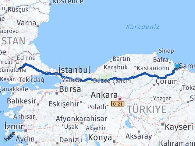 Samsun Uzunköprü Edirne Arası Kaç Km - Yol Haritası