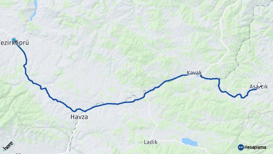 Samsun Vezirköprü Asarcık Arası Kaç Km - Yol Haritası