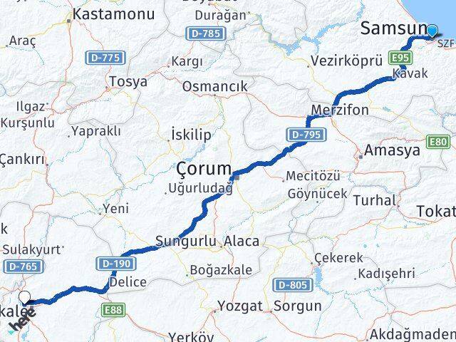 Samsun Yahşihan Kırıkkale Arası Kaç Km - Yol Haritası