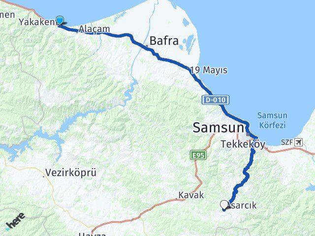 Samsun Yakakent Asarcık Arası Kaç Km - Yol Haritası