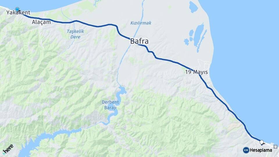 Samsun Yakakent Atakum Arası Kaç Km - Yol Haritası