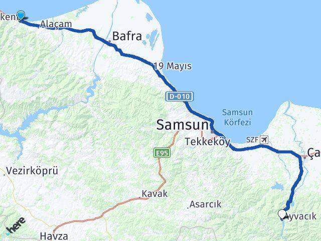 Samsun Yakakent Ayvacık Arası Kaç Km - Yol Haritası