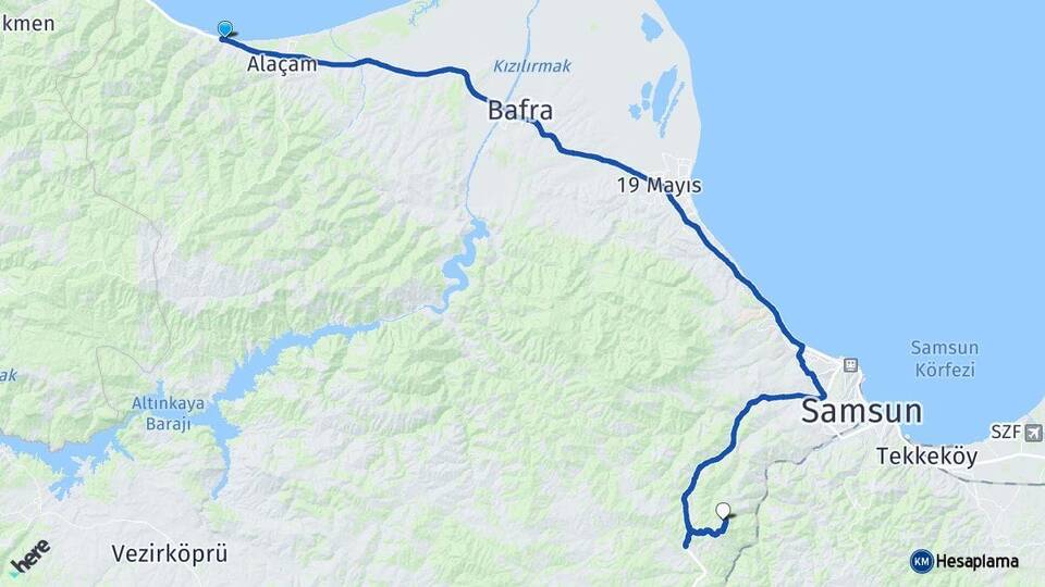 Samsun Yakakent Canik Arası Kaç Km - Yol Haritası