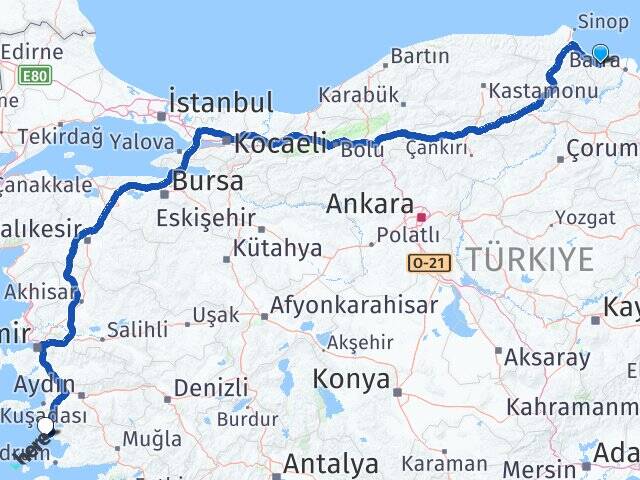 Samsun Yakakent Didim Aydın Arası Kaç Km - Yol Haritası