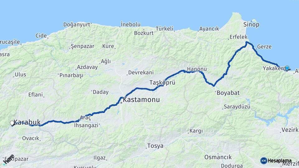 Samsun Yakakent Karabük Arası Kaç Km - Yol Haritası