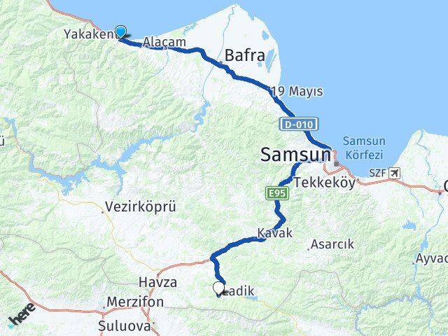 Samsun Yakakent Ladik Arası Kaç Km - Yol Haritası
