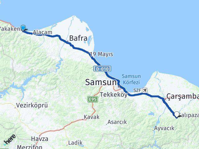 Samsun Yakakent Salıpazarı Arası Kaç Km - Yol Haritası