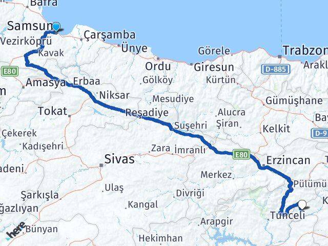 Samsun Yayladere Bingöl Arası Kaç Km - Yol Haritası