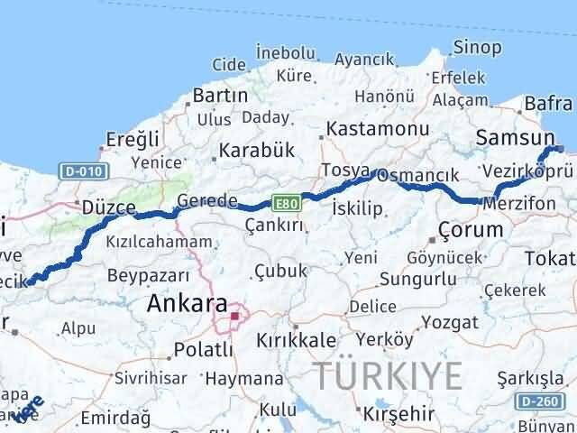 Samsun Yenipazar Bilecik Arası Kaç Km - Yol Haritası
