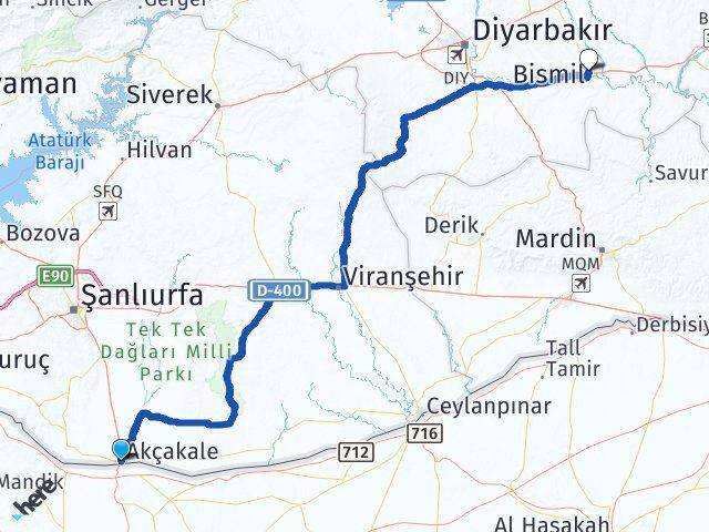 Şanlıurfa Akçakale Bismil Diyarbakır Arası Kaç Km - Yol Haritası