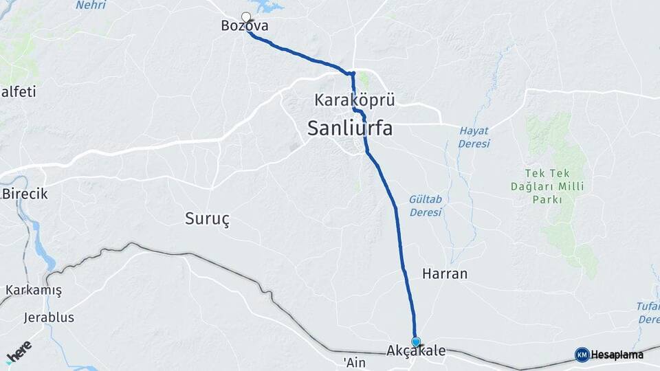 Şanlıurfa Akçakale Bozova Arası Kaç Km - Yol Haritası