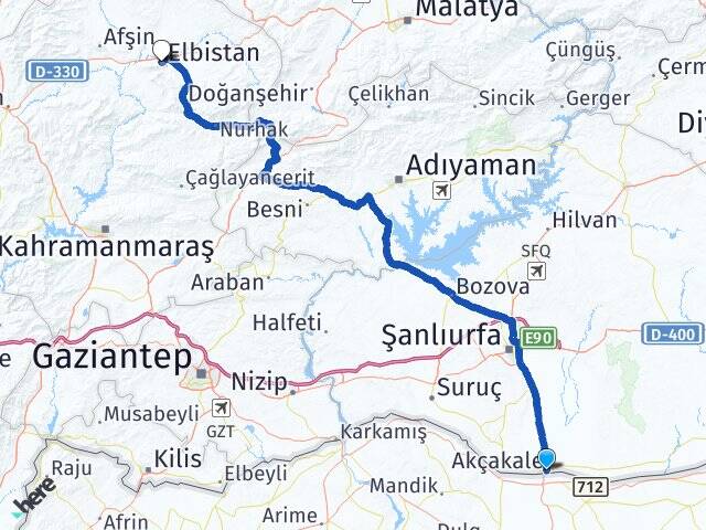 Şanlıurfa Akçakale Elbistan Kahramanmaraş Arası Kaç Km - Yol Haritası