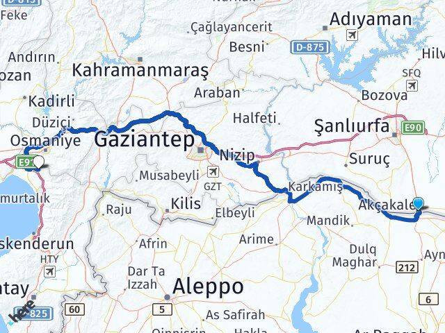Şanlıurfa Akçakale Erzin Hatay Arası Kaç Km - Yol Haritası