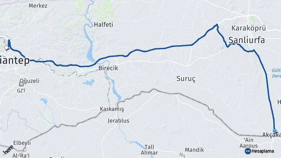 Şanlıurfa Akçakale Gaziantep Arası Kaç Km - Yol Haritası