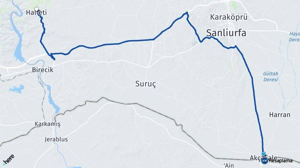 Şanlıurfa Akçakale Halfeti Arası Kaç Km - Yol Haritası