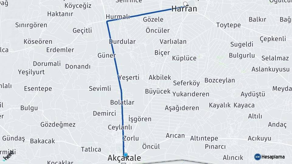 Şanlıurfa Akçakale Harran Arası Kaç Km - Yol Haritası