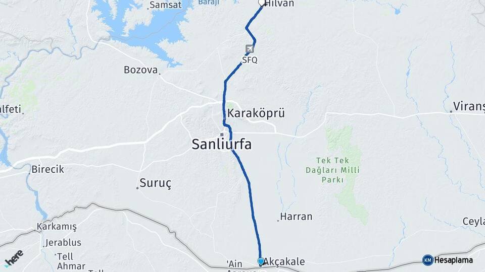 Şanlıurfa Akçakale Hilvan Arası Kaç Km - Yol Haritası
