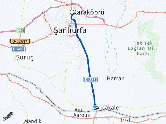 Şanlıurfa Akçakale Karaköprü Arası Kaç Km - Yol Haritası