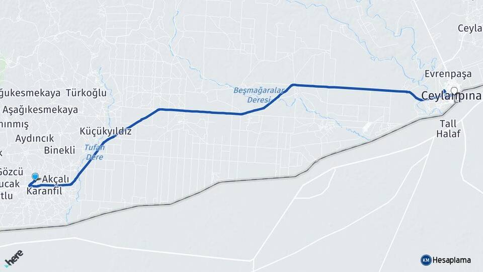Şanlıurfa Akçakale Pekmezli Ceylanpınar Arası Kaç Km - Yol Haritası
