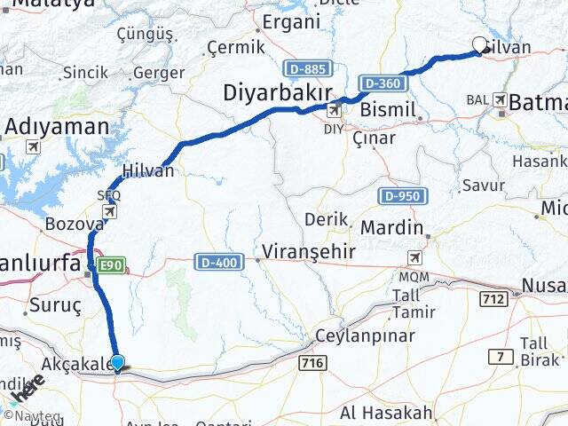 Şanlıurfa Akçakale Silvan Diyarbakır Arası Kaç Km - Yol Haritası