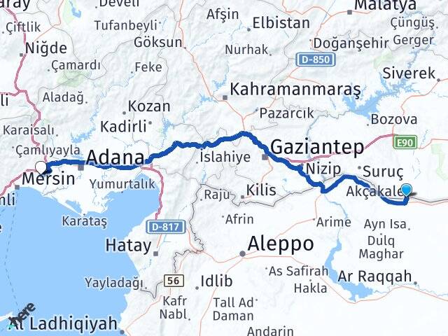 Şanlıurfa Akçakale Tarsus Mersin Arası Kaç Km - Yol Haritası