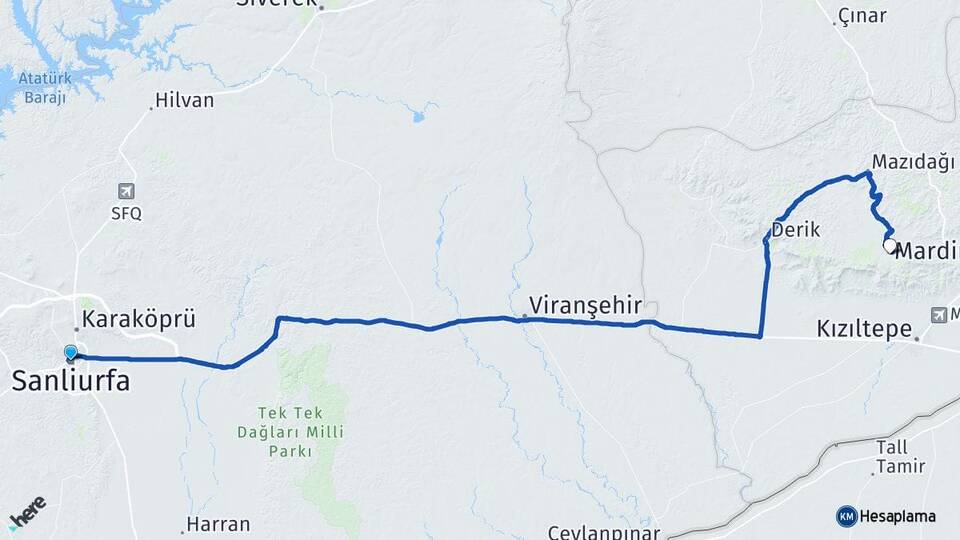 Şanlıurfa Artuklu Mardin Arası Kaç Km - Yol Haritası