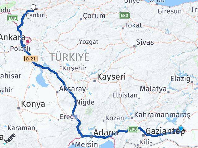 Şanlıurfa Atkaracalar Çankırı Arası Kaç Km - Yol Haritası