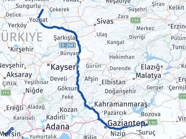 Şanlıurfa Aydıncık Yozgat Arası Kaç Km - Yol Haritası
