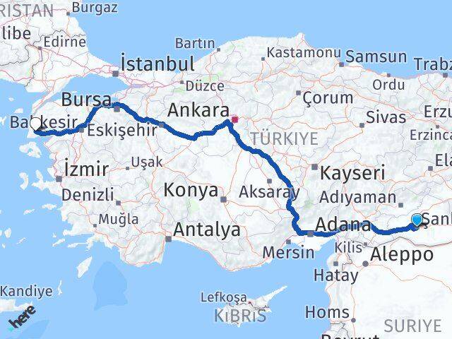 Şanlıurfa Ayvacık Çanakkale Arası Kaç Km - Yol Haritası